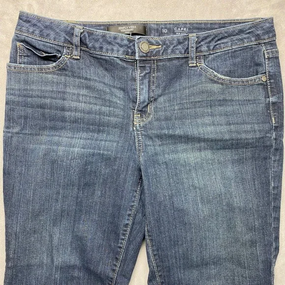 Simply Vera Vera Wang Denim Capri Mid Rise Jeans Size 10 Dark Wash - Picture 11 of 16